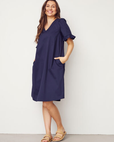 Sigga Flounce Mekko; Tumman Sininen